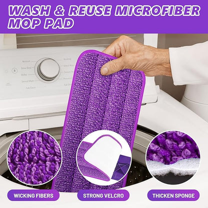 HOMTOYOU Spray Mops for Floor Cleaning: Wet Mop for Hardwood Tile Wood Laminate Vinyl - 3 Washable Microfiber Pads for Swiffer Powermop - Absorbs Pet Hair Dust
