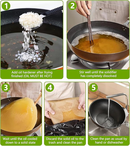 Cooking Oil Solidifier Powder, Solidifies Up to 80 Cups from Mess, 100% Plant-Based Used Oil Solidifying Powder, Grease Hardener Disposal for Kitchen