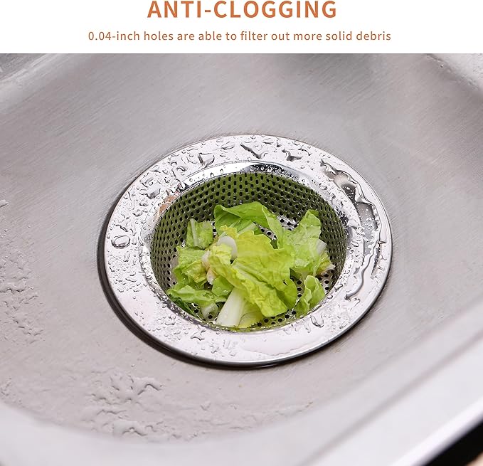 2pcs Kitchen Sink Strainer Stainless Steel, Kitchen Sink Drain Strainer, Sink Strainer, Sink Food Catcher, Upgraded Double-Layer Safe Design Large Wide Rim 4.5" Diameter