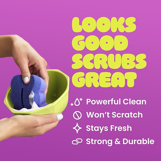 Brite by Scotch-Brite 2-Sided Scrub & Wipe, Scrubbing Kitchen and Dish Sponge, Midnight Mode, 6 Scrub Sponges