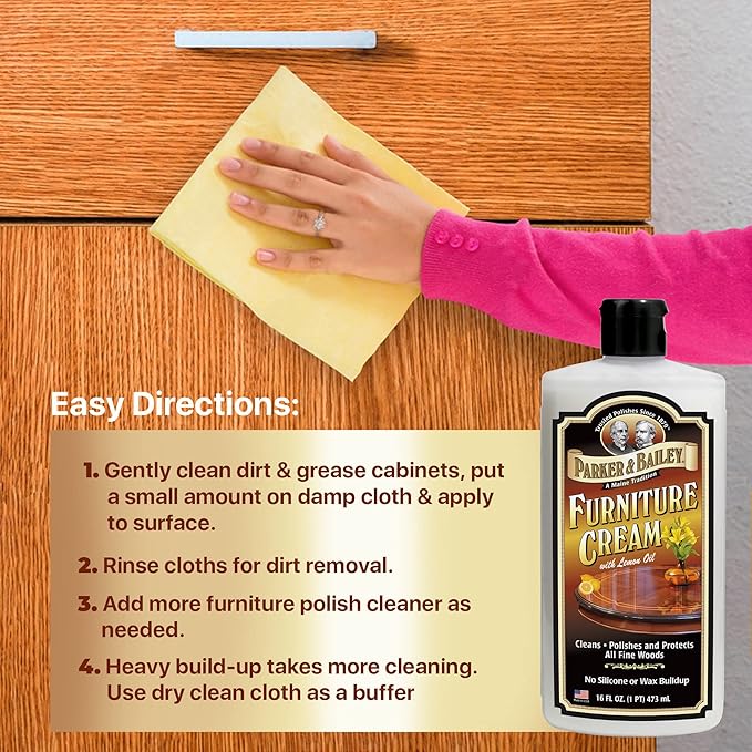 Parker & Bailey Furniture Cream, Floor & Furniture Cleaner, Quick Shine Restorer for Cabinets, Tables & Surfaces, 16 oz.