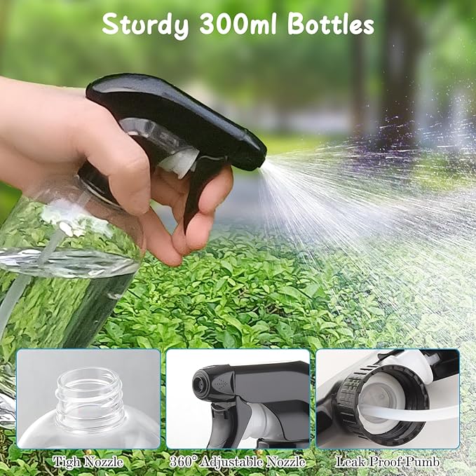 Bynccea Spray Bottle Empty Spray Bottles PET -10 oz/300 ml Plastic Water Sprayer bottles Refillable Containers Fine Mist Small Spray Bottles for Hair，Cleaning Solutions, Cooking