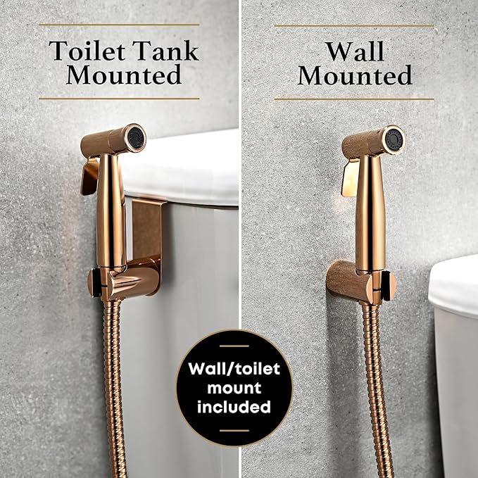 Purrfectzone Bidet Sprayer for Toilet, Bidet Sprayer for Feminine Wash, Premium Stainless Steel Jet Spray for Toilet, Wall-Mounted or Toilet Tank Mounted - Rose Gold