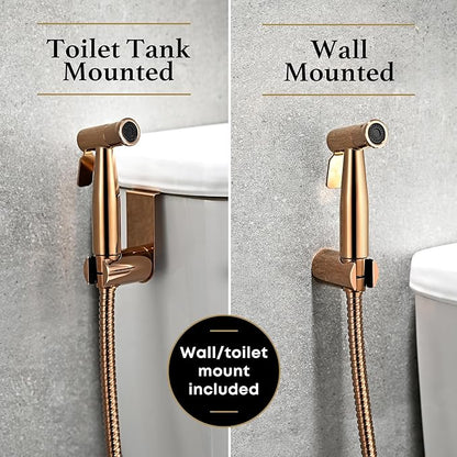 Purrfectzone Bidet Sprayer for Toilet, Bidet Sprayer for Feminine Wash, Premium Stainless Steel Jet Spray for Toilet, Wall-Mounted or Toilet Tank Mounted - Rose Gold