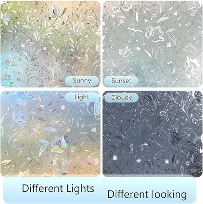 HIDBEA Window Privacy Film, 3D Stained Glass Static Cling - Sun Blocking Anti-UV Heat Control, Reusable Decorative Film for Home/Office Doors, Rainbow Tulip Design (17.3 in x 78.7 in)