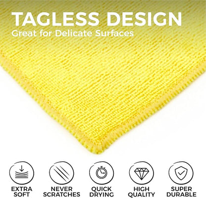 The Rag Company - All-Purpose Microfiber Terry Cleaning Towels - Commercial Grade, Highly Absorbent, Lint-Free, Streak-Free, Kitchens, Bathrooms, Offices, 300gsm, 16in x 16in, Yellow (12-Pack)