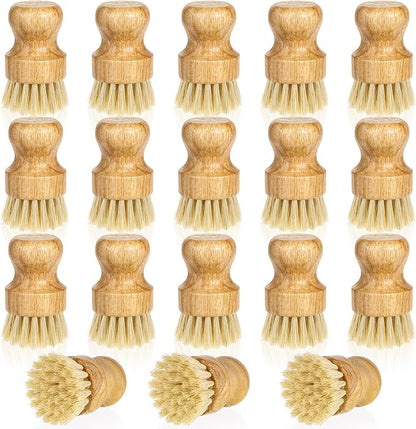 18 Pcs Bamboo Dish Scrub Brushes Kitchen Dishwashing Cleaning Brush Wooden Scrubbers Set Sisal Bristles Cleaner Scrubber for Washing Cast Iron Pan Pot Sink Spatula (18, Yellow)