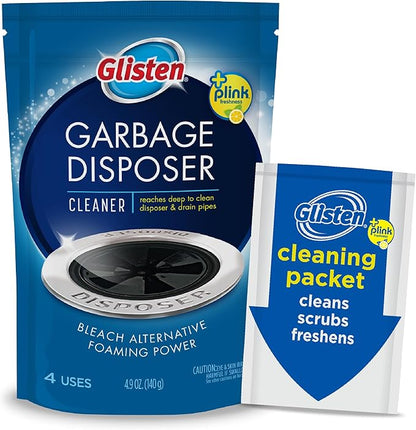 Glisten Garbage Disposer Cleaner and Freshener, Sink Disposal Odor Eliminator with Foaming Action, Lemon Scent, 4 Packets and DenTek Kids Fun Flossers, Wild Fruit, 90 Count