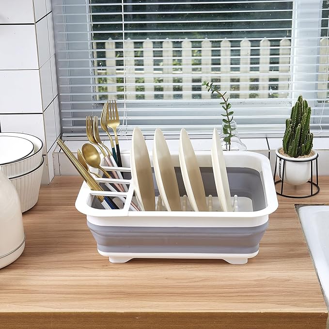 Goderewild Collapsible Dish Rack for Drying Dishes - Space-Saving and Foldable Design with Versatile Removable Components - Dinnerware Storage Organizer for Small Kitchen Spaces