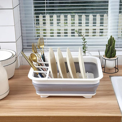 Goderewild Collapsible Dish Rack with Drainboard for Drying Dishes - Space-Saving Foldable Design with Dinnerware Storage Tray/Basket - Perfect for Kitchen Counter Organization