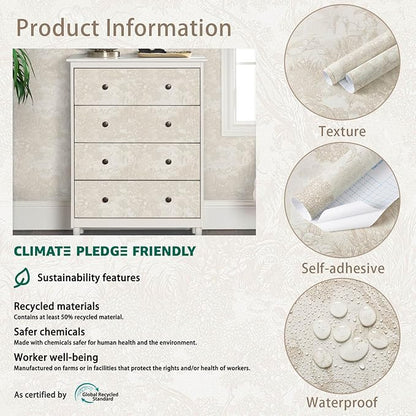 Heroad Peel and Stick Wallpaper Beige Neutral Vintage Forest Animals Floral Wallpaper Removable Self-Adhesive Contact Paper for Bedroom Living Room Cabinets Decoration Thicken Vinyl 17.3" x 197"