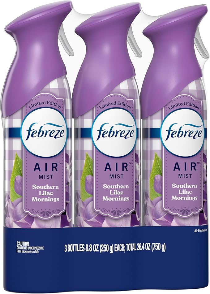 Febreze Air Mist Air Freshener Spray, Odor-Fighting Room Spray, Air Fresheners for Home and Bathroom and Kitchen, Aerosol Can, Southen Lilac Mornings Scent, Purple, 8.8oz (Pack of 3)