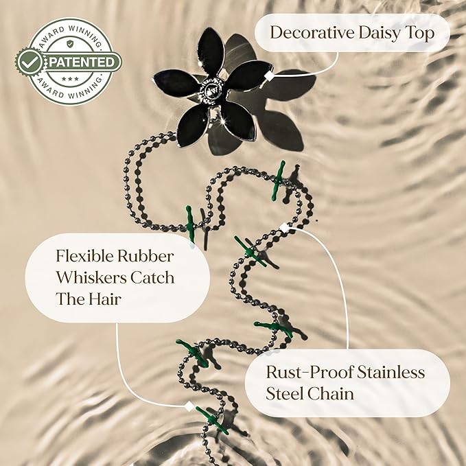 DrainWig Shower Drain Hair Catcher – Disposable Bathroom Hair Trap, Easy to Install in Shower Drain Cover, Helps Prevent Clogs – As Seen on Shark Tank – Silver Flower (4-Pack)