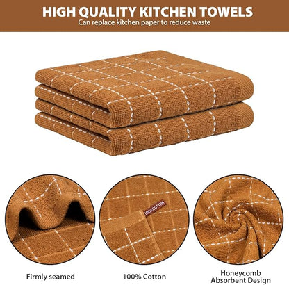Nialnant 6 Pack Dish Cloths for Washing Dishes, 100% Cotton Reusable Cleaning Rag,Ultra Soft Absorbent, Quick Drying Dish Towels for Kitchen,12x12 Inches Brown