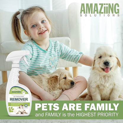 Pet Stain and Odor Remover - Enzyme Cleaner, Pet Urine Odor Eliminator Spray - Floor & Carpet Cleaner Spray, Pet Deodorizers For Home, Fabric Spray W/Fresh, Clean Scent, 32oz Spray