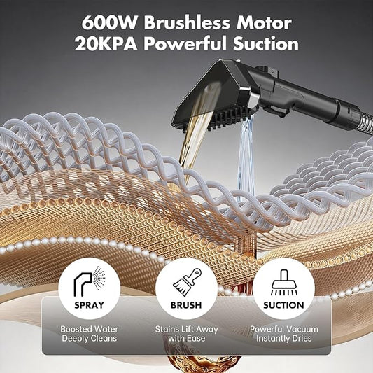 Portable Carpet & Upholstery Spot Cleaner Machine 20Kpa Power Suction Carpet Shampooer Deep Cleaning for Pet Stains,Couch,Stair,Car,Furniture with Dual Brush Heads & Cleaning Solution & Self-Cleaning