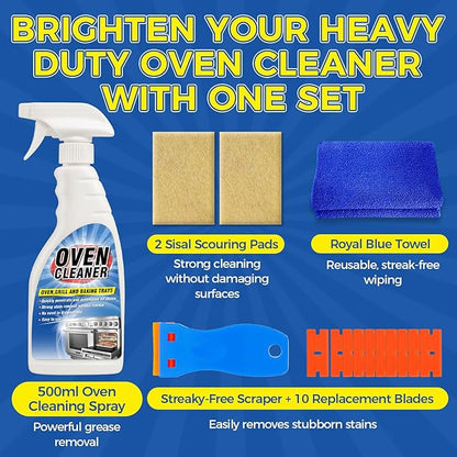 Tiepetly Oven Cleaner Heavy Duty 500ml, Complete Oven Cleaner Non Toxic Fume Free with Non-Scratch Scraper, Cloth, Easy Deep Clean for Racks, Grills, BBQ, Air Fryers, Kitchens, Outdoor and Vehicles