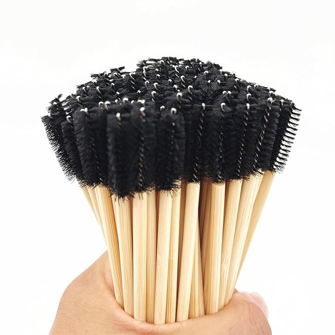 100 Pcs per Container Disposable Wood Mascara Wands, Bamboo Spoolies Brush for Eyelash Extensions, Spooly Eyebrow Brushes Lash Wand Applicator Stick (Black)