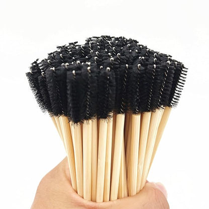 100 Pcs per Container Disposable Wood Mascara Wands, Bamboo Spoolies Brush for Eyelash Extensions, Spooly Eyebrow Brushes Lash Wand Applicator Stick (Black)