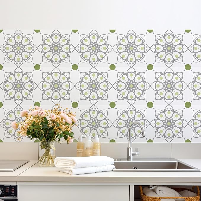 AM AMAONM 10pcs 20x20cm Removable Square Vintage Floral Pattern Tile Stickers 3D Decorative Peel and Stick Vinyl Self Adhesive Wall Tiles Decor Decals for Kitchen Backsplash Bathroom Furniture (D)