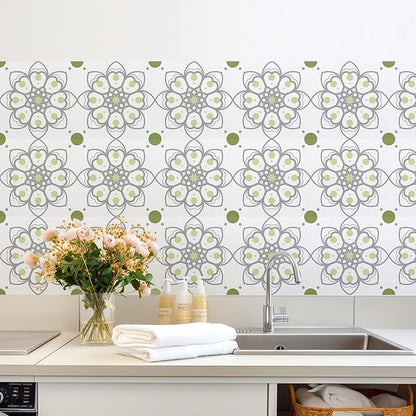 AM AMAONM 10pcs 20x20cm Removable Square Vintage Floral Pattern Tile Stickers 3D Decorative Peel and Stick Vinyl Self Adhesive Wall Tiles Decor Decals for Kitchen Backsplash Bathroom Furniture (D)