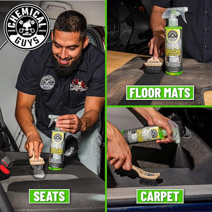 Chemical Guys Sprayable Citrus Fabric Clean Carpet & Upholstery Cleaner (Car Carpets, Seats & Floor Mats), 16 fl oz, Citrus Scent + Induro 7 Heavy Duty Nifty Interior Brush - HOL463
