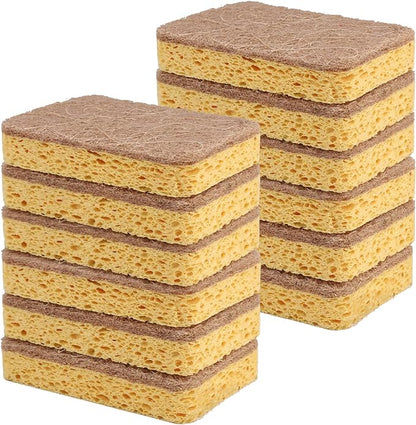 Yolaist 12 Pack Non-Scratch Scrub Sponge, Natural Kitchen Sponges for Cleaning Kitchen, Scratch Free Biodegradable Sponges for Dishes, No-Stick Cookware