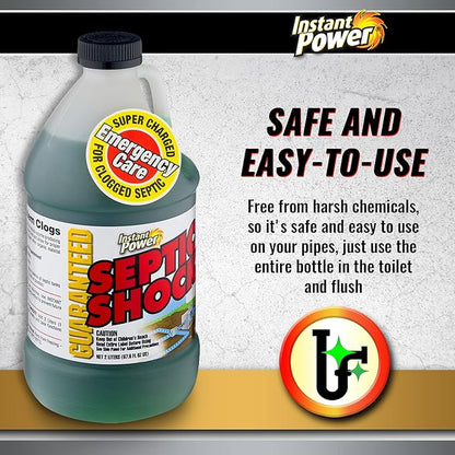 Instant Power Septic Shock – Septic Tank Treatment, Drain Cleaner Liquid Clog Remover for Septic System, 67.6 Oz (Pack of 6)