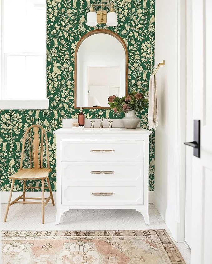 Timeet Floral Wallpaper Peel and Stick Wallpaper Birds and Butterfly Wallpaper 16.14"x393.7" Vintage Flower Contact Paper Self Adhesive Removable Wallpaper for Walls Covering