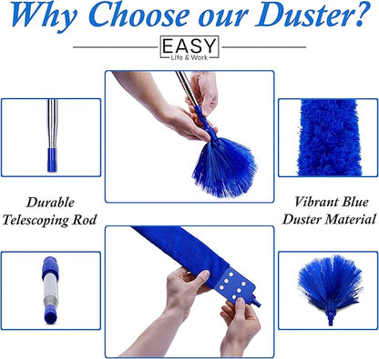 Microfiber Duster with Extension Pole - 4 Piece Dusters Set - Extends 15 to 80 Inches - Ceiling Fan Cleaner - Perfect for Cobwebs, Spider Webs, and Dust on Ceilings, Fans, Walls, Windows, and Blinds