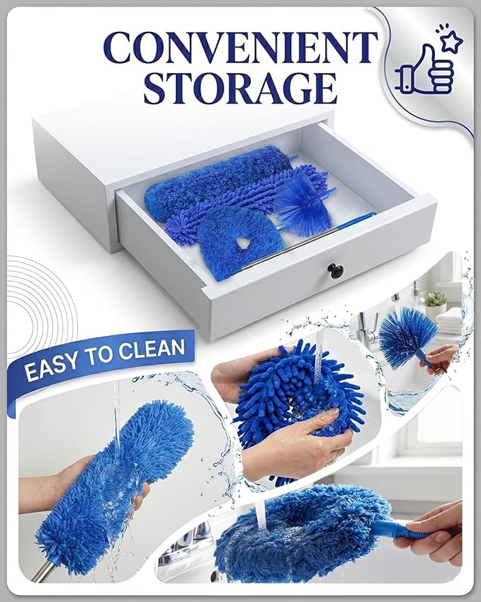 Dusters for Cleaning, 5-in-1 Dusters, Ceiling Fan Cleaner Duster with Extension Pole, Microfibe, Cobweb and Chenille Duster for Fans, Blubs, Cars, Blinds and Furniture