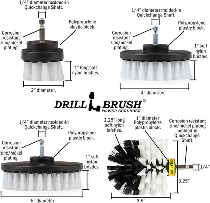 Interior Car Detailing Drill Brush Set - Soft Bristle Power Scrubber Attachments for Cleaning Car, Truck, Upholstery, Carpet, Leather, Seats, Wheels, Rims, Dash, Console, & Trim - Nylon Auto Scrubber