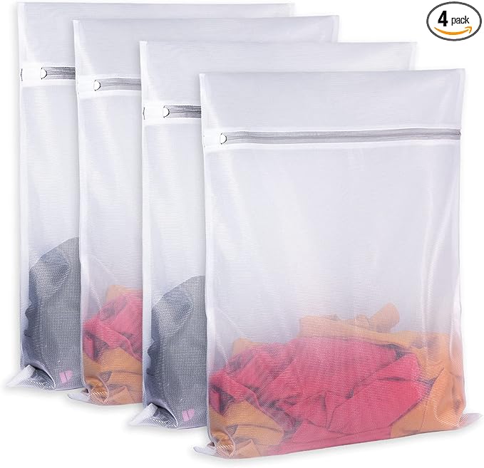 SUERIV Mesh Laundry Bags,Laundry Bags Mesh Wash Bag for Washing Machine-Supper Zipper Net Laundry Bag,Lingerie,Sweater,Garment,Undergarment Large Size(16 x20 inch),Pack of 4