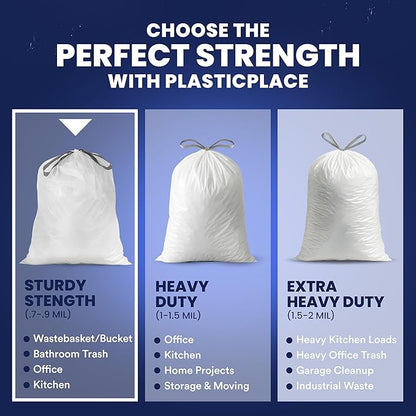Plasticplace 4 Gallon White Drawstring Trash Bags,– 0.7 Mil Leak-Proof Garbage Liners for Small Trash Can,Bathroom,Kitchen,Office,and Car Use,200 Count (Pack of 2)