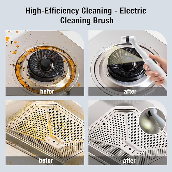 Electric Spin Scrubber, Rechargeable Waterproof Grout Cleaning Brush with 5 Magnetic Heads for Tile Surfaces, Bathroom Crevices, Kitchen & Faucet Corners