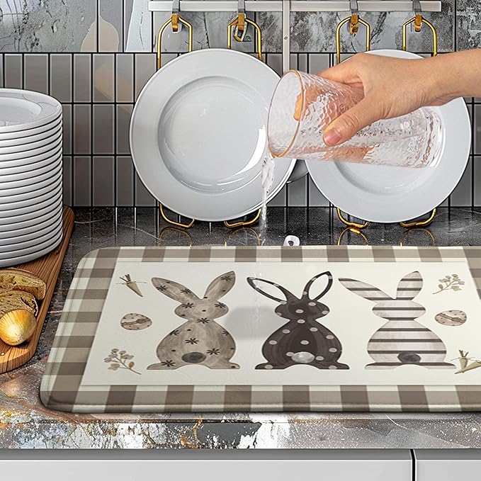 Easter Dish Drying Mat for Counter Bufflao Plaids Bunny Dish Mat Cute Rabbits Eggs Carrot Absorbent Microfiber Dish Draining Mat Reusable Dishes Pad Large 18x24 In