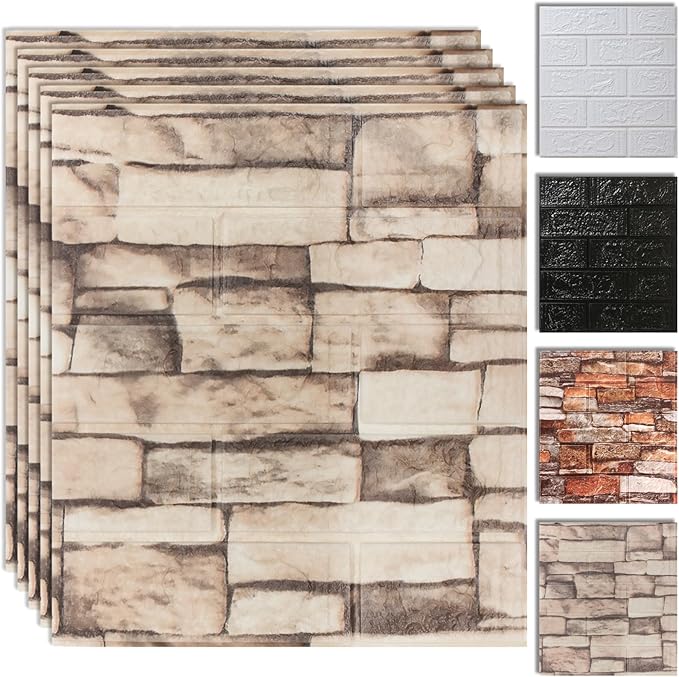 10PCS 3D Wall Panels Peel and Stick Foam, Self-Adhesive Decorative 3D Brick Wallpaper Wall Covering, Faux Stone Wall Panel Foam Brick for Living Room, Kitchen, Bathroom