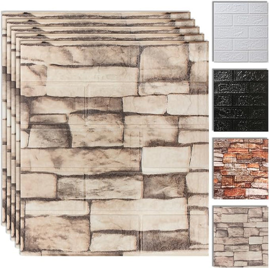 10PCS 3D Wall Panels Peel and Stick Foam, Self-Adhesive Decorative 3D Brick Wallpaper Wall Covering, Faux Stone Wall Panel Foam Brick for Living Room, Kitchen, Bathroom