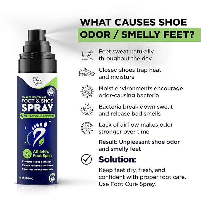 Tea Tree Foot Odor Spray - Mint Blast Shoe Deodorizer for Smelly Feet, Athletes Foot Spray Odor Eliminator No More Smelly Shoes or Stinky Feet | Removes, Controls & Prevents Odors - 120ml Made in USA