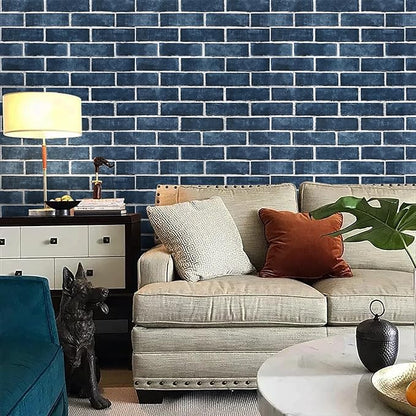 HeloHo 17.7" X 118" Blue Brick Wallpaper Peel and Stick Self-Adhesive Removable Wall Paper Brick 3D Textured Wallpaper for Kitchen Backsplash Living Room Bedroom Decor