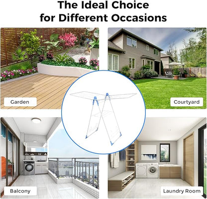 Gullwing Clothes Drying Rack,Foldable Laundry Drying Racks with Shoe Rack, Free-Standing Large Standing Airer, with Height-Adjustable Wings for Indoor Outdoor Use, Laundry Room, Balcony