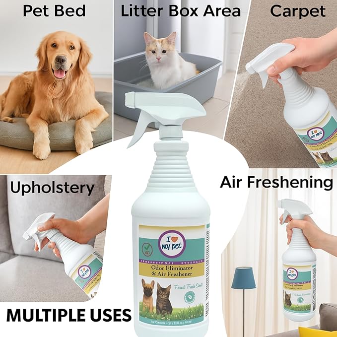 I Love My Pet Odor Eliminator Spray and Air Freshener for Strong Pet Odors Neutralizes Dog and Cat Urine on Fabrics, Carpets, Pet Beds 32 oz, Forest Fresh Scent