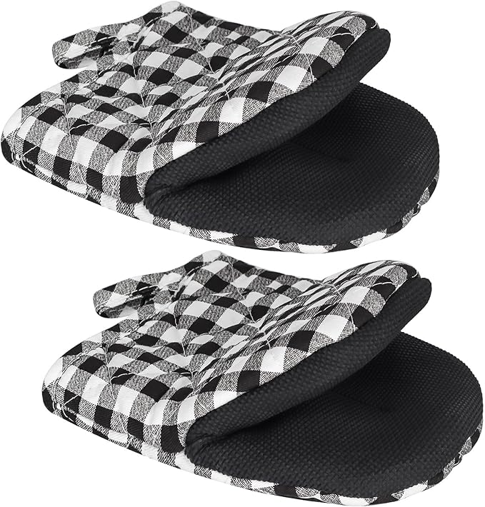 1 Pair Short Oven Mitts - Silicone Kitchen Oven Gloves High Heat Resistant 500℉, Mini Oven Mits with Non-Slip Grip Surfaces and Hanging Loop for BBQ, Baking, Cooking and Grilling