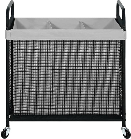 STO STO Laundry Hamper 3 Section, 120L Rolling Laundry Sorter Cart with Removable and Washable Liner Bag, Clothes Hamper with Wheels and Metal Handle for Laundry Room and Bedroom, Gray
