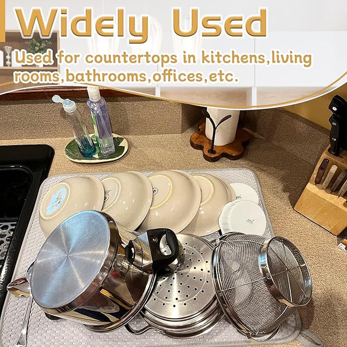 3 Pack Microfiber Dish Drying Mat,24x17"Highly Absorbent Dish Drainer Mat,Large Size Kitchen Counter Quick Dry Pads for Coffee Rack,Under Sink(Gray)