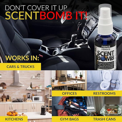 Scent Bomb Air Freshener Spray, Long-Lasting Odor Eliminator - Effective Deodorizer for Home & Car, Fresh Room Spray for Kitchen, Bathroom & Smell Neutralizer - 1 oz Pack of 4, Fierce Scent