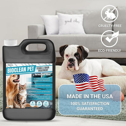 Bioclean Pet Carpet Cleaner & Deodorizer – Eliminates Pet Urine Smell, Stain & Odor Remover, No Residue, Made in USA – 1 Gallon