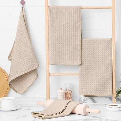 Homaxy Microfiber Waffle Weave Kitchen Towels, 16 x 28 Inch Ultra Absorbent and Solid Color Dish Towels, 8 Pack, Beige
