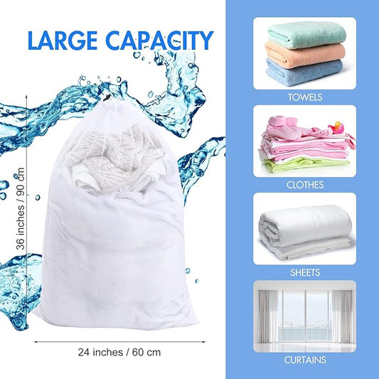 Berlune Large Mesh Laundry Bags, 24 x 36 Inch Bulk Wash Set with Drawstring for Commercial Use, Dorms, Vacation Rentals, Laundromats, Apartments & Facilities(Black, White,30)