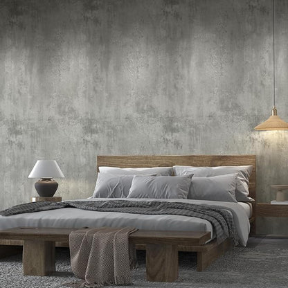 16"x591" Light Grey Concrete Wallpaper Peel and Stick 3D Gray Faux Cement Textured Contact Paper Self-Adhesive Waterproof Vinyl Matte Modern Industrial Wall Paper for Bedroom Bathroom Kitchen
